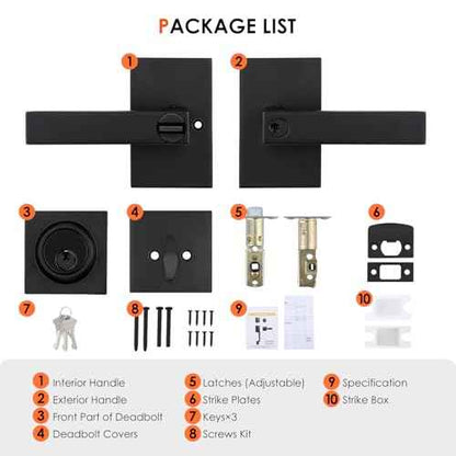 Haidms Black Exterior Door Lock Set With Deadbolt, Matte Black Front Door Handle, Keyed Alike Entry Locksets, Heavy Duty Zinc-alloyed Front Door Lock