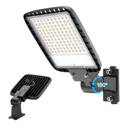 LED Parking Lot Light, 150W LED Barn Light with Dusk to Dawn Photocell, 5000K Daylight, IP65 Waterproof, Adjustable Arm Mount, AC 120V, Commercial Wall Pack Light for Yard, 1 Pack
