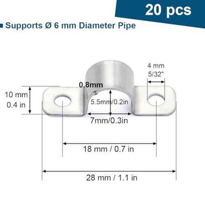 1/4 Inch Stainless Steel Conduit Clamps 2 Hole Pipe Clamps U Pipe Bracket Conduit Fixing Clips, Universal Clamp for Cylindrical Components - Fits OD 6 mm (Approx. 1/4") | 20 Pcs