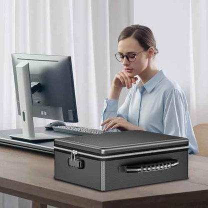 ENGPOW Fireproof Document Box with Lock, Fireproof Water Resistant Heat Insulated Safe Box Hard Case with Fireproof Zipper, Portable Home Office Travel File Organizer for Important Documents and More