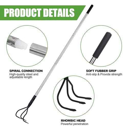 3-Tine Long Handle Tiller, Garden Cultivator with 55"-15.5" Adjustable Handle, for Loosening Soil, Tilling, Weeding and Fertilizing, Suitable for Elderly and Women