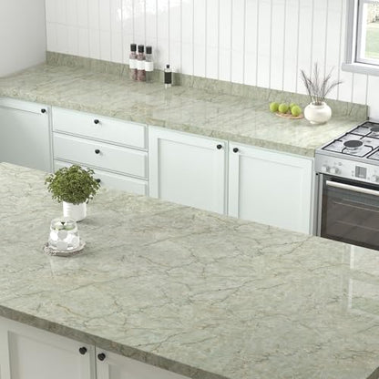 Green Marble Contact Paper for Countertops Waterproof Green Gold Marble Wallpaper Peel and Stick Glossy Granite Contact Paper for Bathroom Kitchen Backsplash Cabinets Table Cyan Vinyl Decor