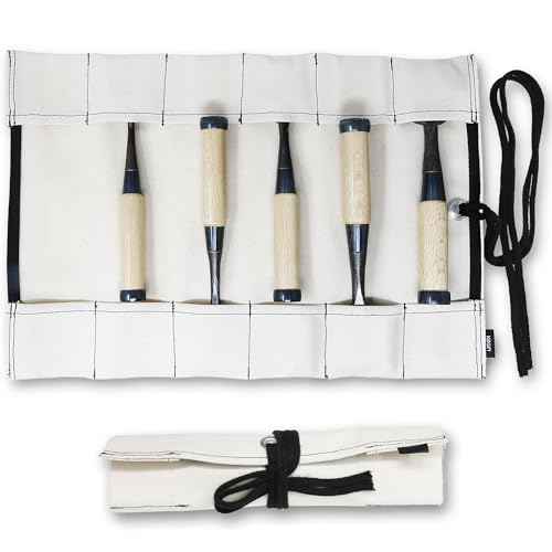 KAKURI Chisel Roll Up Pouch, Heavy-Duty Canvas, 12 Pockets Tool Roll Bag Carrying Case, Made in JAPAN