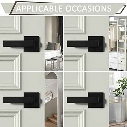 Probrico 4Pack Door Lever Dummy Lever Door Handle for Closets French Door,Square Dummy Door Lever,Non-Turning Single Side Pull with Black Finish,Easy Installation Pull Only Lever Set