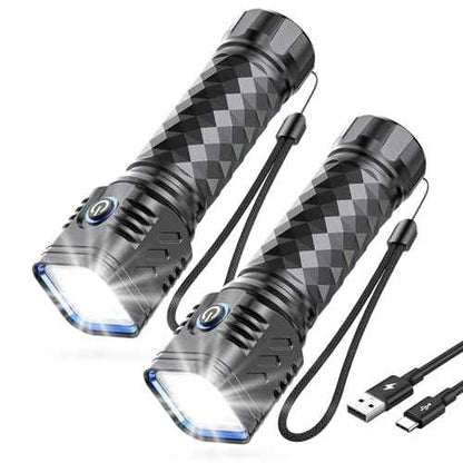 WdtPro Metal LED Flahlight High Lumens,2 Pack Rechargeable Flashlights Waterproof, Super Bright Flash Light for Camping Hiking Outdoor Home Emergency, Camping Essentials Gear