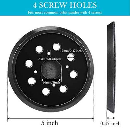 Mudder 2 Pieces 5 Inch 8 Hole Hook and Loop Orbital Sander Replacement Pad Backing Pad (Black)