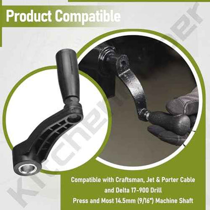 10601009A1 514007742 Drill Press Crank Handle Compatible with Sears Craftsman and Most 9/16" (14mm) Machine Shaft Handle 360¡Æ Free Rotation (6" swing diameter)