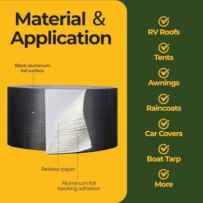 RV Awning Repair Tape for Tarp Outdoor Repair Tape for Canvas, Boat Covers, Tent, Sail, Waterproof, UVproof, Black