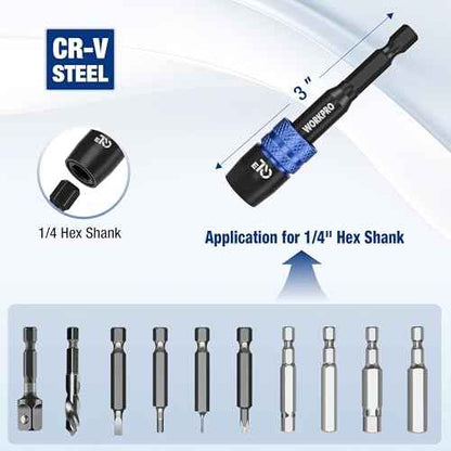 WORKPRO 2-Piece Drill Screwdriver Bit Holder for Impact Driver Bits, 3" Drill Bit Extension, 1/4 Inch Hex Shank Quick Release Extension Adapter, Ideal for Nuts, Drills and Socket Driver Adapters