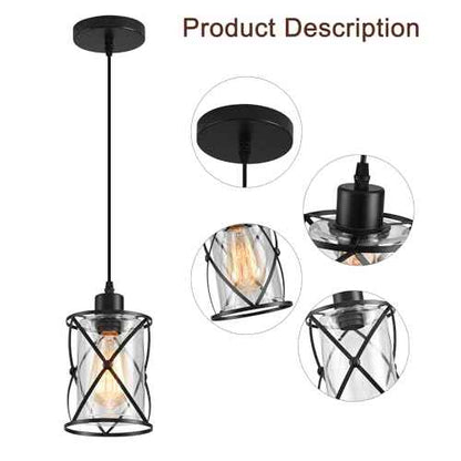 3-Lights Industrial Pendant Light with Glass Shade Matte Black Pendant Lighting Adjustable Industrial Retro Style Hanging Light Fixture for Kitchen, Farmhouse
