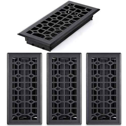 Zonon 4 Pcs Floor Vent Cover 4 x 10 Inch Black Walkable Floor Register Bulk Heavy Duty Register Metal Decorative Vent Cover with Adjust Air Damper Rust Proof Finish for Home