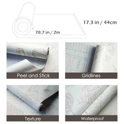 Mushroom Wallpaper, Floral Peel and Stick Wall Paper Removable Contact Paper for Bathroom Bedroom Cabinets, 17.3"¡¿78.7", Beige