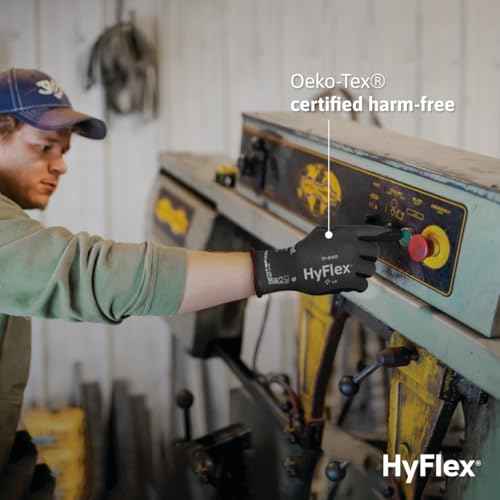 Ansell HyFlex 11-840 Ergonomic Abrasion-Resistant Nitrile Foam Industrial Gloves for Automotive, Fabrication, Utilities - Size 8, Grey (12 Pairs)