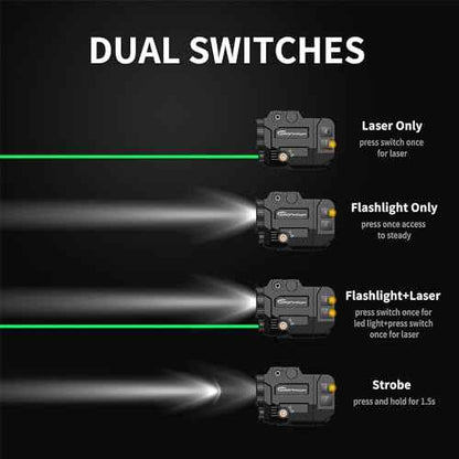 500 Lumens Tactical Weapon Flashlights Laser Sight - Rail-Mounted Light and Green Laser Light Combo for Pistol with Picatinny Rail and GL Rails - Magnetic Charging Port