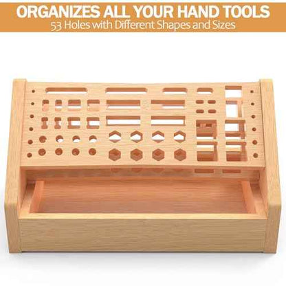 Bamboo Screwdriver Organizer Rack, Desktop Hand Tools Storage Holder with Drawer