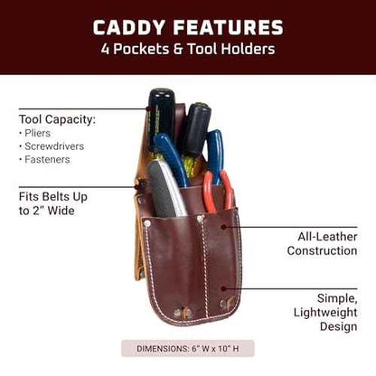 Occidental Leather Pocket Caddy - Brown - 4 Pockets & Tool Holders - Belt Compatibility Up to 2" Wide - Lightweight - Made in USA