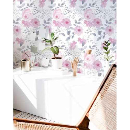 Cohoo Home Floral Contact Paper Peel and Stick Wallpaper Floral Flower Pink Contact Paper for Cabinet Self-Adhesive Removable Wallpaper Watercolor Kids Nursery Bedroom Waterproof 17.3inW 78.7inL