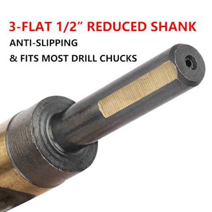 1-1/2 Inch Cobalt Drill Bit 1.5" HSSCO High Speed Steel M35 S&D Twist Drill Bit for Stainless Steel 1/2" Reduced Shank 6" OAL 135-Degree Split Point