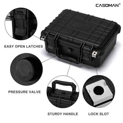 CASOMAN Water-proof and Dust-proof Protective Sturdy Plastic Storage Case with Cush-Proof Sponge and Customizable Foam, IP67 Water Proof Grade, 13.4" X 11.6" X 6"