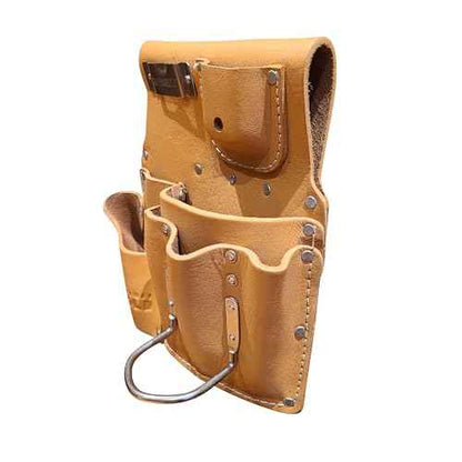 Genuine Leather Drywall Tool Pouch 3505R-TAN 8 Pocket Heavy Duty Top Grain Leather Drywall Pouch with Steel Hammer Loop & Tape Measure Clip - Fits Belts up to 2.5'