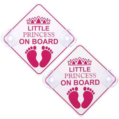 Amabro Little Princess on Board Warning Signs, 2pcs 5" x 5" Safety Car Bumper Sticker With Double Suction Cups, Reusable Baby in Car Decal, Pink