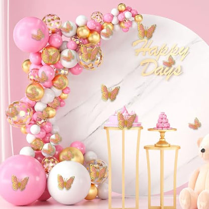 24pcs 3D Butterfly Wall Decor, 3 Sizes Hollow Butterfly Decorations Wall Stickers Removable Butterflies Art Decals for Bedroom Living Room Party Decor (Pink Gold)