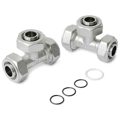 3/4 Brass-Nickel Plated Equal Tee Fitting for 3/4" Tubing (25mm OD) Compatible with Compressed Air Piping System, Compressor Accessories for Shop Garage Air Line System#F3024 | 2PCS
