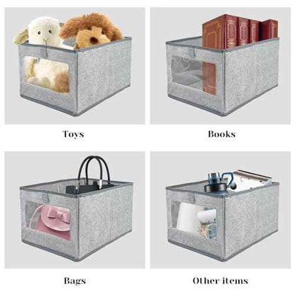 6 Pieces Linen Closet Storage Bins with Clear Window, Shelf Basket Closet Clothes Organizer Storage Containers for Organizing Shelves Wardrobe Office Clothing Books