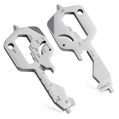 20 IN 1 Key Shaped Multitools, Key Shaped Pocket Tool, Stainless Steel Utility Gadget, Gift for Men, Everyday Carry, Automotive, Home Improvement, Bottle Opener, Screw Driver, Silver, 1 Pcs