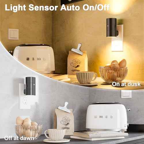 NIORSUN Night Lights Plug into Wall, Dimmable with 3 Color Modes & Auto On/Off Sensor, Ultra-Slim Nightlight for Hallway, Bathroom, Bedroom, Nursery, Kitchen (10 Pack, Black)