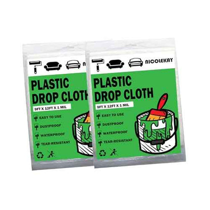 Painters Plastic Drop Cloth£¬1mil 9x12ft Plastic Tarp Waterproof Dustproof£¬Painting for Couch Cover and Furniture Cover, Painters Plastic, dust Cover 2 Package.