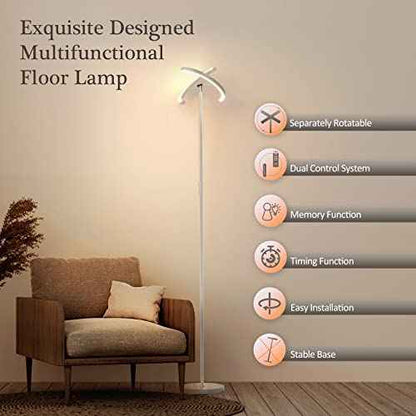 FIMEI Split Floor Lamp, Bright Modern LED Standing Lamp, Stepless Dimming and 4 Color Temperature, Eye-Protection Reading Standing Light for Living Room Bedroom Office, Touch&Remote Control, White