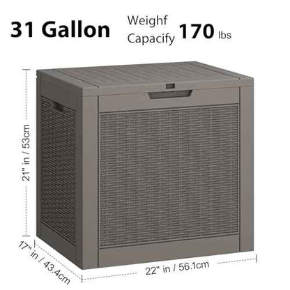 NUNU LAB Outdoor Storage Box 31 Gallon,Waterproof Indoor Outside Deck Boxes,Backyard Storage Bin for Package Delivery,Garden Tools,Patio Cushions,Pool Accessories,Storage Bench Lockable Lid,Tool Box