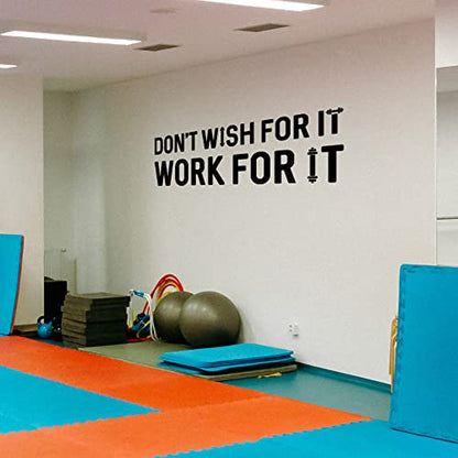 Inspirational Fitness Quote Vinyl Wall Decals, Don't Wish for It Work for It Gym Sayings Wall Stickers Barbell Art Mural Decor Wallpaper for Gymnasium Bedroom Living Room