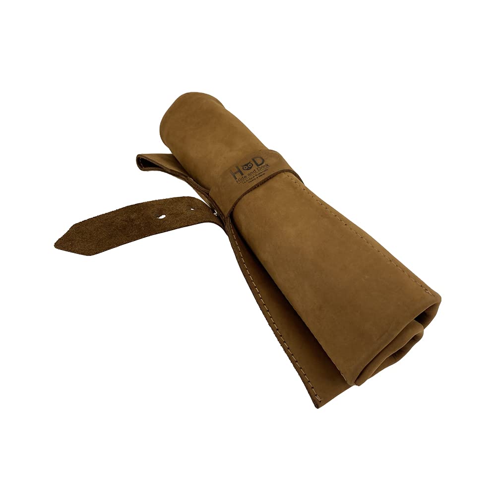 Hide & Drink, Large Tool Roll Up Bag (6 Slots), Portable Carry-On Pouch, Workshop Storage, Woodworking Tools Organizer, Full Grain Leather, Handmade, Old Tobacco