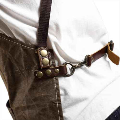 Midkit One Size Fits Utility Apron Adjustable Cross-Back Straps Multi-Use Portable Waxed Canvas Aprons With 5 Tool Pockets
