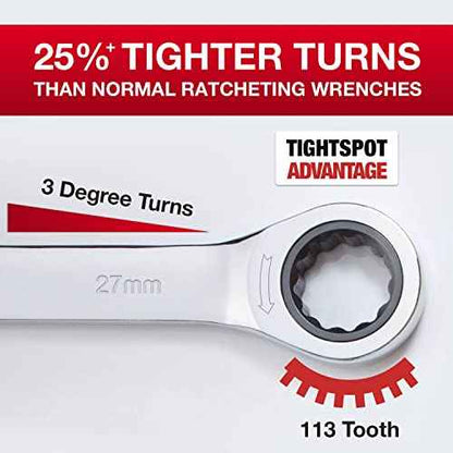 Jaeger 27 mm Ratchet Wrench with 113-Tooth Ratcheting Precision and Hardened, Polished Steel for Projects with Metric Tight Spaces