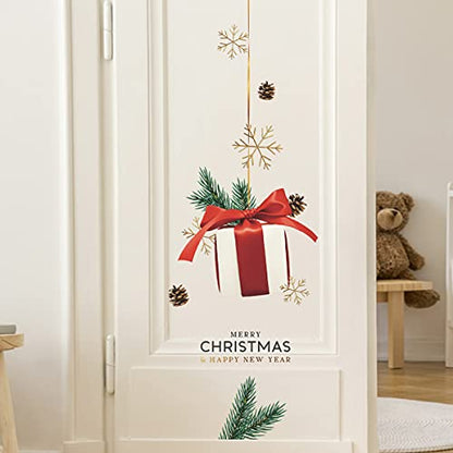 BooDecal 25.8 x 33.4 inRemovable Merry Christmas and Happy New Year Gifts Boxes Ornaments Door Surprise Wall Art Vinyl Murals Wall Decals for Show Window Decorations Hanging Ornaments Stickers