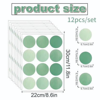 120 Pcs Self-Adhesive Minimalist Gradient Green Dots Wall Stickers - 10 Sheets Tri-Tone Green Dot Vinyl Wall Decals for Living Room, Yoga Studio, Office, Home Decor (Style E)