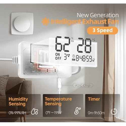 3 Speed Bathroom Exhaust Fan with Humidity Sensor & Remote Control, Timer Humidity & Temperature Control Quiet Upgraded 2600RPM Bathroom Fan for Attic Basement Garage P119A(4 inch Exhaust Fan)