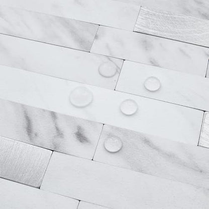 DICOFUN Peel and Stick Backsplash Tile, PVC Mixed Metal Stick on Backsplash Tiles for Kitchen and Bathroom (1, White Marble & Grey Texture)