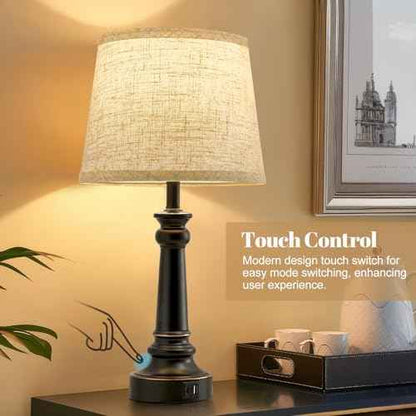 Touch Lamps for Nightstand Set of 2 - Black Table Lamp for Bedroom 3 Way Dimmable Bedside Lamp with USB C+A Ports - Lamps for Night Stands Living Room End Table,2 LED Bulbs Included