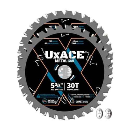 5-3/8-Inch 30-Tooth Circular Saw Blade, 20 mm Arbor, Ferrous Metal, Steel Cutting Blade, Carbide Tip, Thin Kerf, for Channel, EMT Conduit, Angle Iron, Threaded Rod, Flat Bar, 2 Pack