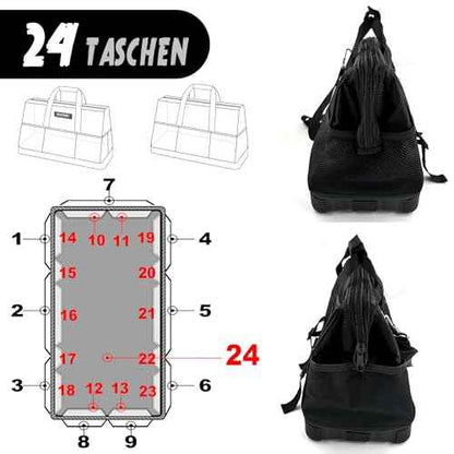 HAUTMEC 16-inch Heavy Duty Wide Open Mouth Tool Bag, Shoulder Organizer Bag with Water-Proof Molded Base, Double 600D Fabric, Black, HT0096-TB