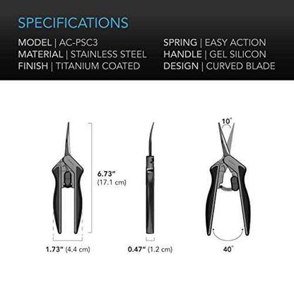 AC Infinity 6.6¡± Stainless Steel Curved Pruning Shear, Lightweight Ergonomic Design, Curved Precision Blades with Nonstick Titanium Coating for Gardening, Hydroponics, Grow Tents