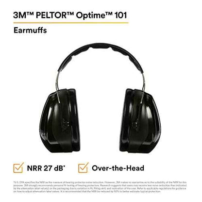 3M - CASH7A Peltor Optime 101 Over-the-Head Earmuff, Hearing Protection, Ear Protectors, NRR 27dB Green