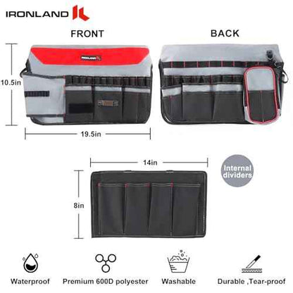 IRONLAND Bucket Tool Organizer Fit 3.5-5 Gallon Bucket, 64 Pockets, Bucket Tool Caddy Organization for Garden, Construction, Carpenter, Electrician, Builder red