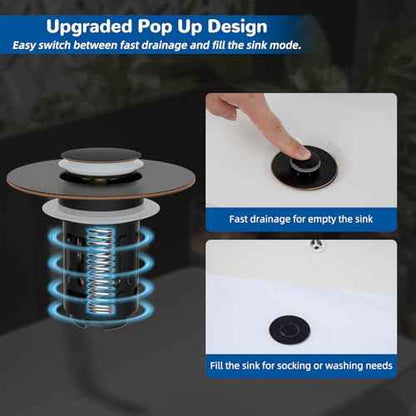 Hibbent 2 Pack Upgraded 3 in 1 Bathroom Sink Drain Strainer, Universal Pop Up Stopper with Removable Stainless Steel Filter Basket Hair Catcher, Sink Plug for 1.1''~2.36'' Basin, Oil-Rubbed Bronze