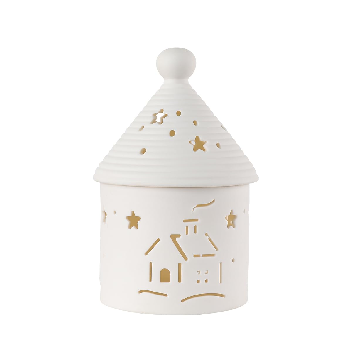 Ceramic House Christmas Decoration Tealight Holder Handmade Candle Holder Matt White for Mantel Windows Decoration
