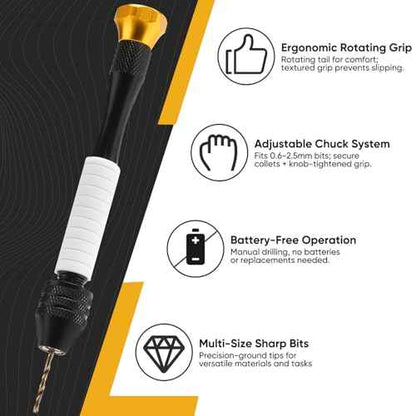 Pin Vise Hand Drill Manual with 22pcs Micro Drill Bits Set£¨0.6mm-2.5mm£©Professional Rotary Craft Mini Drills for Jewelry Making Supplies Resin Wood Plastic Miniature